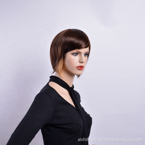 Wholesale Top Quality synthetic wigs natural wave short dark brown wigs for office lady